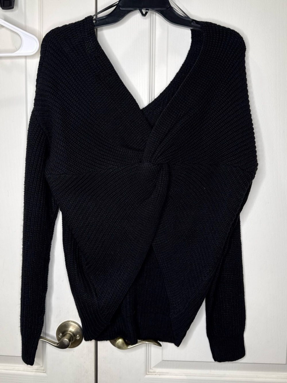 Black Twist-Front V-Neck Women's Sweater
